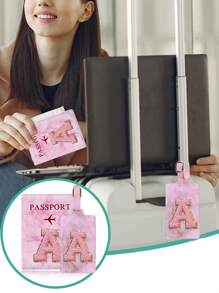 時尚pu皮革旅行行李牌行李名牌手提箱地址標籤持有人行李牌護照持有人錢包旅行配件女士男士便攜式銀行卡護照商務pu錢包收納盒行李牌 - 粉色 - 查看 5