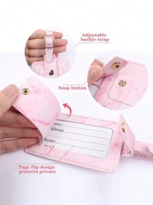 時尚pu皮革旅行行李牌行李名牌手提箱地址標籤持有人行李牌護照持有人錢包旅行配件女士男士便攜式銀行卡護照商務pu錢包收納盒行李牌 - 粉色 - 查看 2