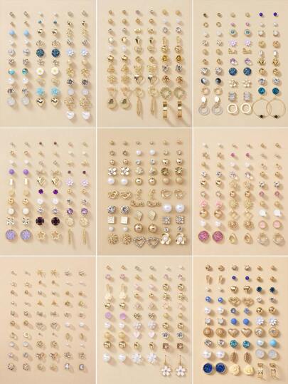 30 paires de clous d'oreilles fantaisie en forme de cœur avec perle CZ, design floral en métal et géométrique. Convient pour un port quotidien pour les femmes. Cadeau pour les fêtes, la Saint-Valentin, la Fête des Mères, etc.