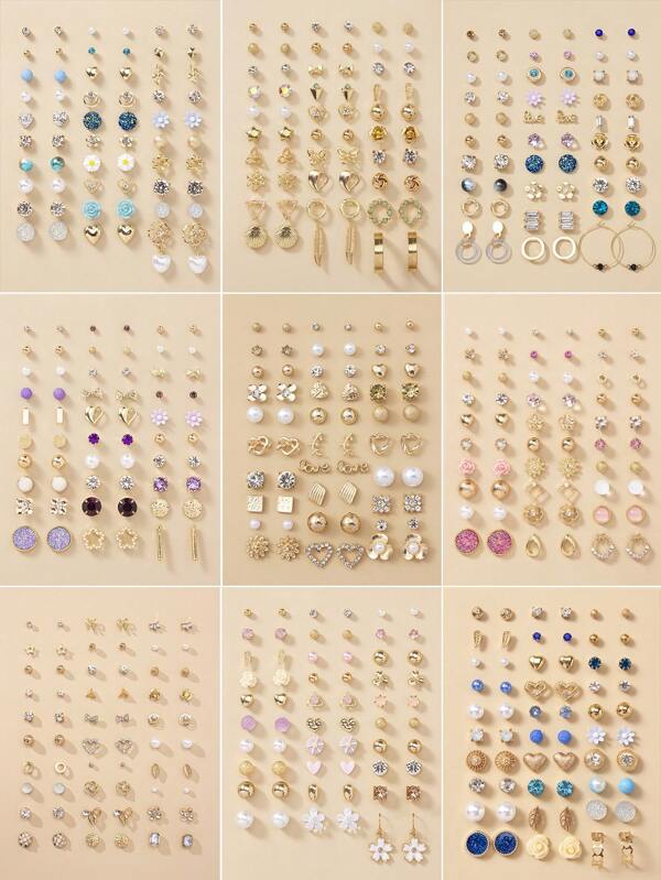 30 paires de clous d'oreilles fantaisie en forme de cœur avec perle CZ, design floral en métal et géométrique. Convient pour un port quotidien pour les femmes. Cadeau pour les fêtes, la Saint-Valentin, la Fête des Mères, etc.