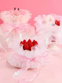 1 pièce Accessoire pour cheveux en organza irisé avec dégradé laser, bord à volants, nœud papillon, jouet lumineux méduse, ruban d'emballage de gâteau, matériel de décoration en dentelle DIY, Noël