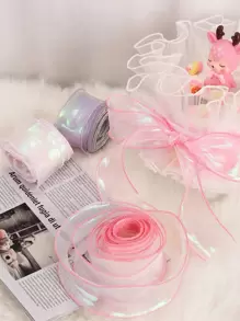1 pièce Accessoire pour cheveux en organza irisé avec dégradé laser, bord à volants, nœud papillon, jouet lumineux méduse, ruban d'emballage de gâteau, matériel de décoration en dentelle DIY, Noël