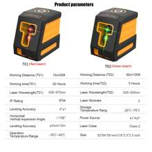 1pc 15m/50ft Cross Line, Horizontal Line, Vertical Line, Dual Module Red Laser Level Ip54, Including Carrying Bag