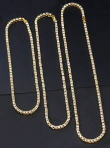男士4毫米冰裂紋鋯石銀電鍍3件套網球鏈項鍊,16"/18"/22" - 金色 - 查看 4