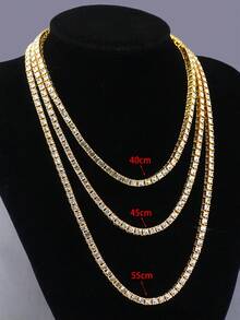 男士4毫米冰裂紋鋯石銀電鍍3件套網球鏈項鍊,16"/18"/22" - 金色 - 查看 6