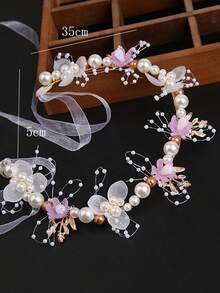 1頂超仙女金葉子花朵、珍珠和頭帶頭饰,甜美歐洲婚禮新娘頭飾