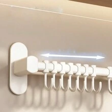 1 件壁掛式廚房用具收納架,附掛鉤,可放置鍋具、平底鍋、刀具、毛巾、鑰匙等。