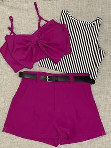 Women Two-piece Outfits - Màu Hoa hồng đỏ - Xem 2