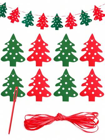 1set Of 8pcs Christmas Decoration Flags, Including Felt Christmas Socks, Christmas Tree Bunting Flags, Non-woven Fabric Decorative Flower Banner, Great For Christmas Festival Party