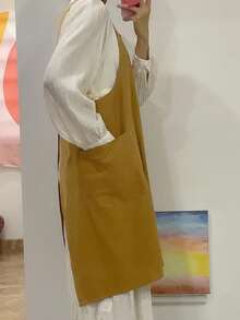 1 件黄色围裙，现代设计，宽肩带，防污盖布，适用于家庭厨房/烘焙/露营/花店/宠物店/餐厅/咖啡店等。