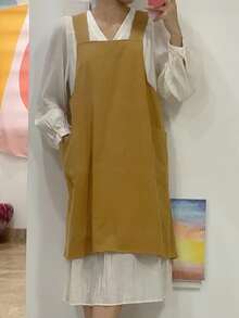 1 件黄色围裙，现代设计，宽肩带，防污盖布，适用于家庭厨房/烘焙/露营/花店/宠物店/餐厅/咖啡店等。