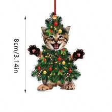 1入組聖誕貓車後視鏡掛件,2d亞克力聖誕樹鑰匙扣掛件,適用於家居婚禮裝飾 - 彩色 - 查看 3
