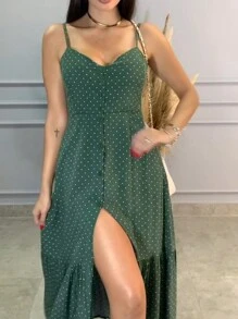Vestido midi xadrez - Verde Escuro - Visão 3