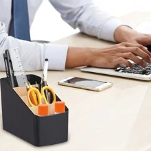 多功能桌面遙控儲物盒,帶分層分隔設計和可拆卸竹架,家庭/辦公室儲物收納盒,黑色 - 黑色 - 查看 4