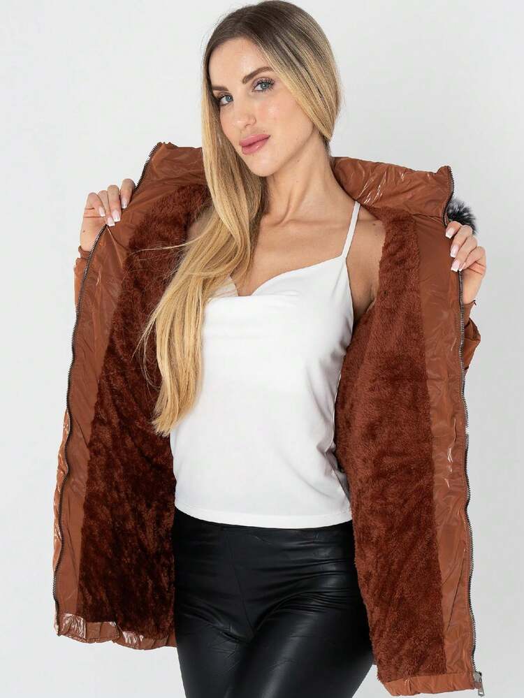 WOMEN'S FASHION QUILTED JACKET WITH HOOD - Camel - View 2
