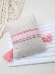 An Embroidered Cross Bohemian Handwoven Web Tassel Bracelet - Baby Pink - View 5