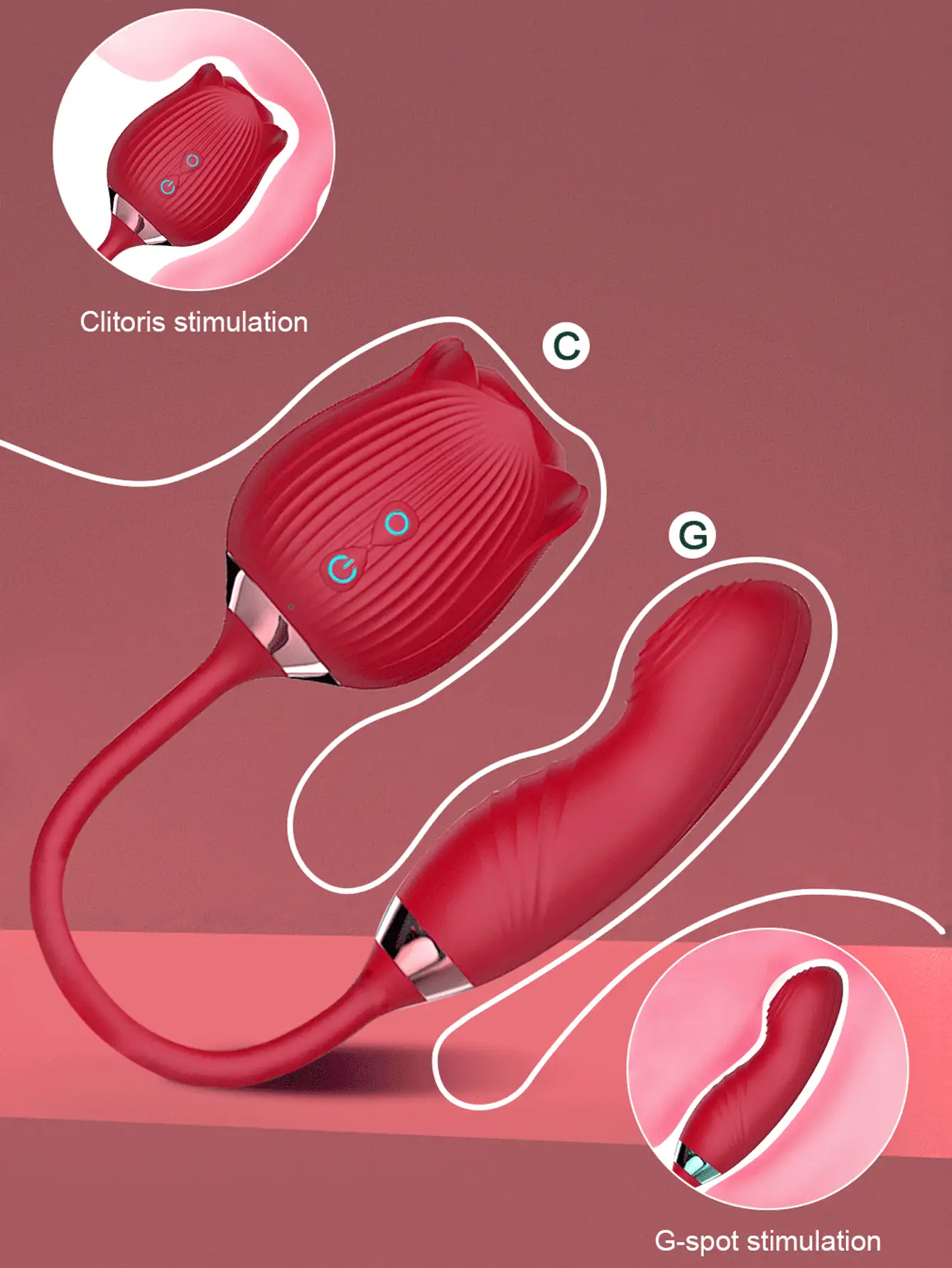 Powerful Rose Vibrator Adult Sex Toy, Female Clitoris Nipple Suction Stimulator, Female Finger Movable G-Spot Massager, Valentine's Day Gift - Red - View 4