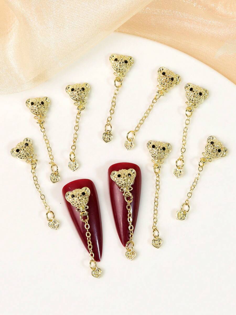 10 件/包金色可爱泰迪熊形状合金美甲装饰 DIY 美甲