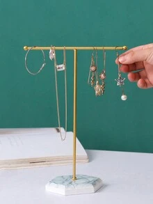 1pc Iron Art Jewelry Organizer Display Stand For Earrings, Necklaces, Bracelets And Rings - Gold - View 2