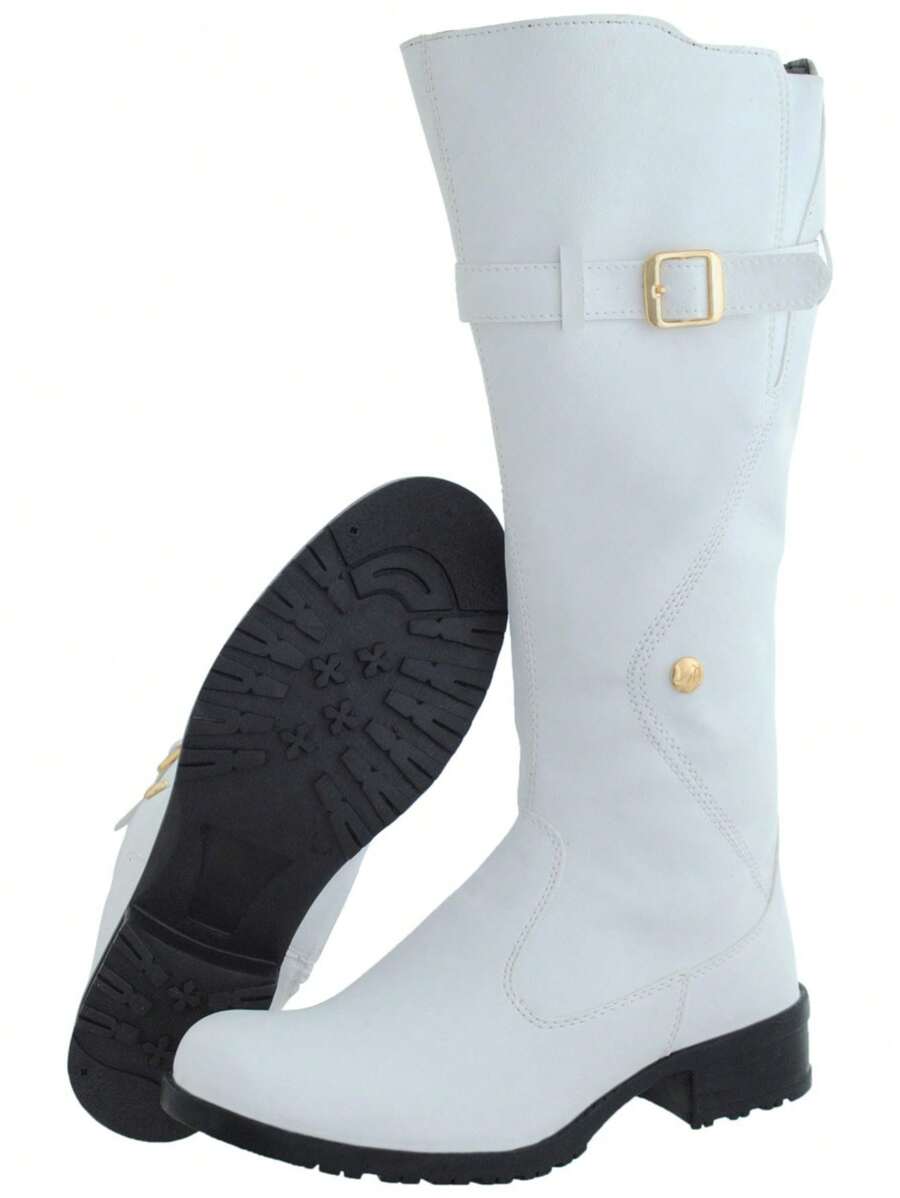 Bota Feminina Montaria Crshoes Look Cano Alto Novo confortável elegante bota branca - Branco - Visão 1