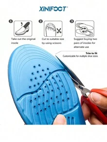 xinifoot 1對男女記憶泡沫鞋墊,eva彈性運動鞋墊襯墊 - 藍色 - 查看 7