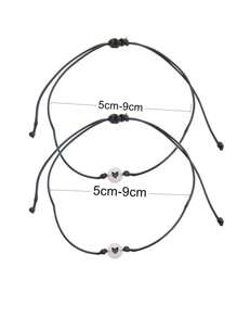 2pcs Night Luminous Flat Beads Knitted Bracelet With Heart Shaped Design For Best Friend/Couples' Wear Valentines