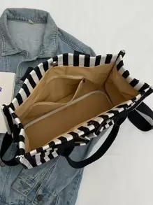Bolso de hombro informal de rayas verticales versátil para mujer, para cartera y bolsa de mano, bolso grande para diario de lienzo con múltiples bolsillos y gran capacidad. Ligero bolso mensajero casual y de hombro, minimalista, para computadora portátil y deporte con múltiples compartimentos y bolsillos para estudiantes universitarias y adolescentes. Perfecto para la oficina, la universidad, la escuela secundaria, el trabajo, los negocios y el traslado.