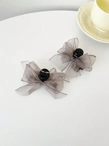 2个新款网状蝴蝶结刘海夹，约6厘米长，爪夹式，冬季发饰，优雅发夹 - 深灰色 - 查看 6
