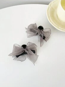 2个新款网状蝴蝶结刘海夹，约6厘米长，爪夹式，冬季发饰，优雅发夹 - 深灰色 - 查看 5