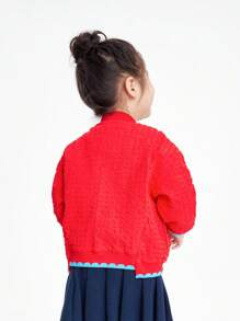 Annil Abrigo corto rojo de doble capa de moda para niñas - Rojo - Ver 2