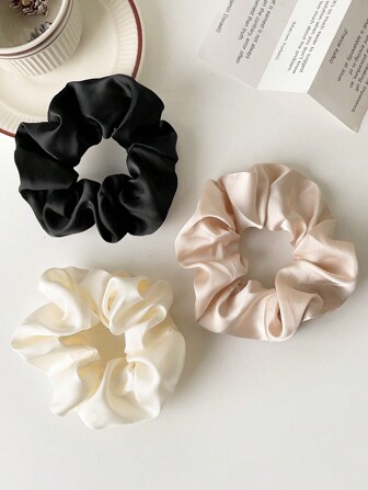 5 st. hårsnoddar i satin för kvinnor i skogs-, vintage- och minimalistisk stil, matchande, mjuka och milda hårsnoddar för tjejig look, avslappnade hårsnoddar med hästsvans, huvudaccessoarer