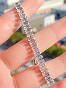 1 chiếc Vòng tay thời trang Cubic có thể điều chỉnh dành cho phụ nữ Vòng tay mạ bạc cô dâu trang sức tiệc quà tặng sinh nhật - Bạc - Xem 1