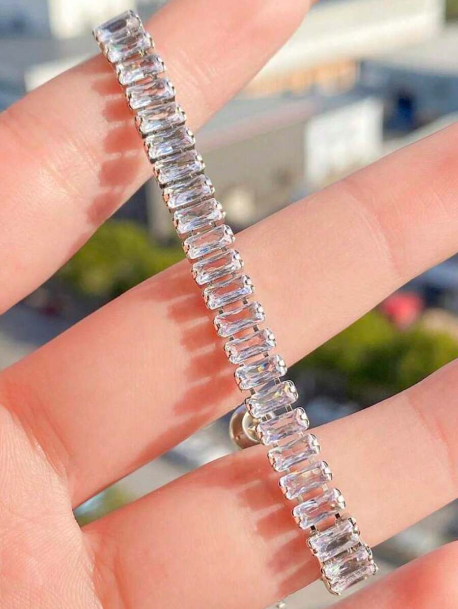 1 chiếc Vòng tay thời trang Cubic có thể điều chỉnh dành cho phụ nữ Vòng tay mạ bạc cô dâu trang sức tiệc quà tặng sinh nhật - Bạc - Xem 1