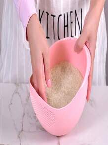 Single White Multifunctional Plastic Rice Washing & Draining Basket For Vegetables, Fruits - White - View 5