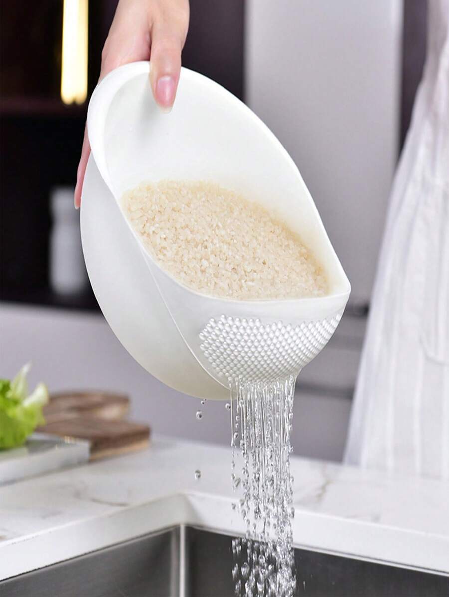 Single White Multifunctional Plastic Rice Washing & Draining Basket For Vegetables, Fruits - White - View 1