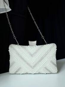 Faux Pearl And Rhinestone Box Bag Evening Bag, Suitable For Proms, Parties, Weddings, Elegant And Elegant, Elegant Pearl Clutch, Prom Bag