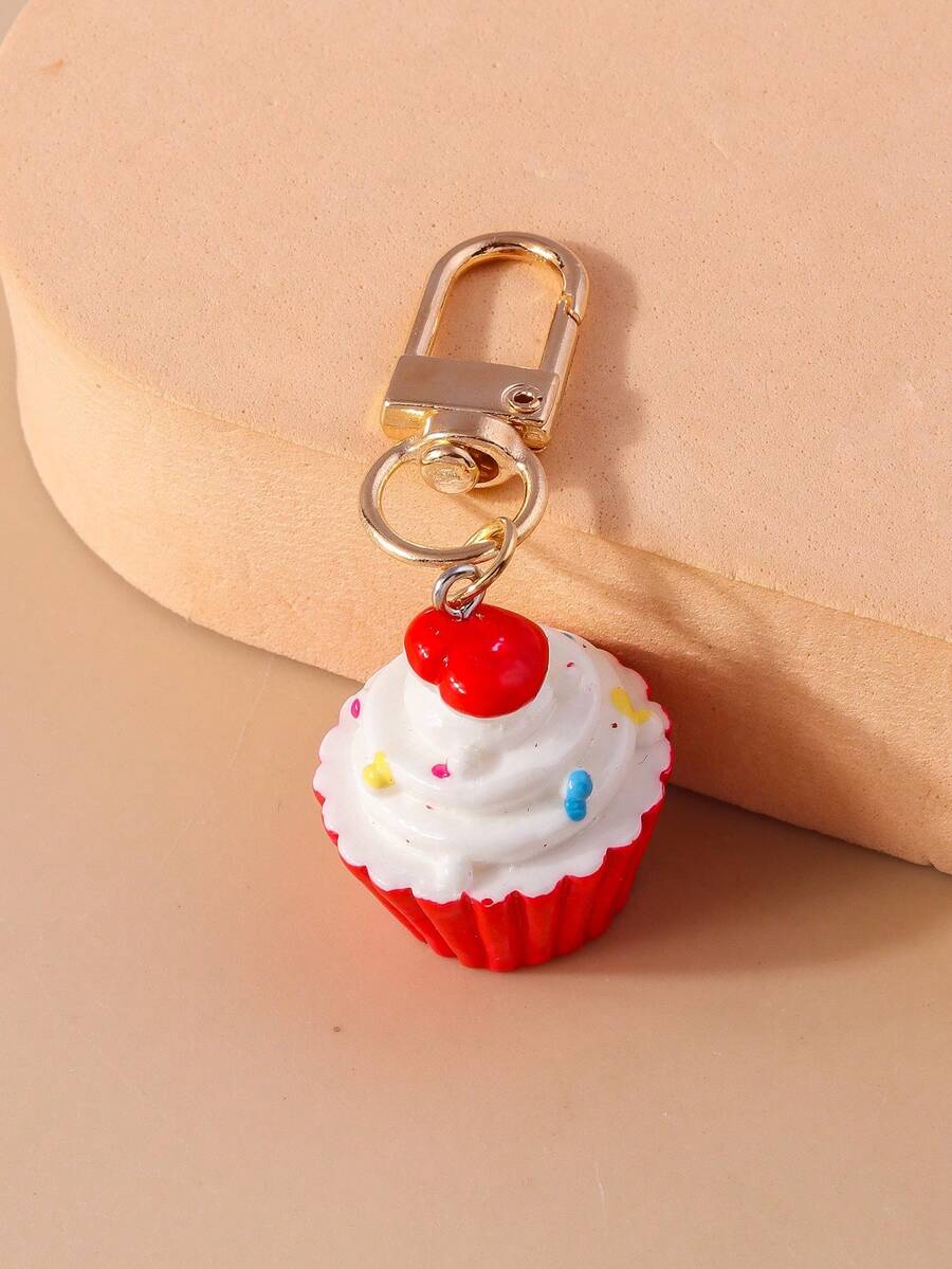 1pc Women's Red Cake Shaped Keychain Made Of Alloy, Suitable For Daily Use - Red - View 1