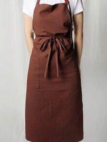 棕色圍裙 日繫大尺碼繫帶防污上衣 適合家居/廚房烘焙/餐廳、咖啡店、花店等工作場所