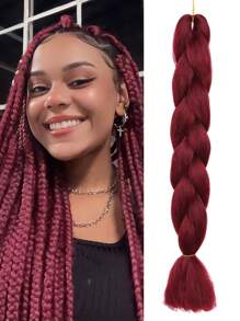 24英寸巨型编织合成假发接发，酒红色巨型编织假发，适合女性DIY编织 - 酒紅色 - 查看 2