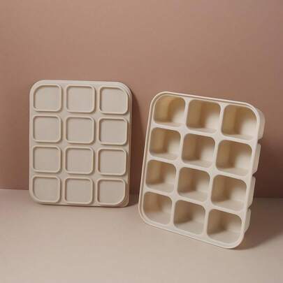 12格婴儿柔软硅胶易脱模辅食盒、冷冻柜和冰箱储存容器、蒸笼模具