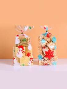 50入組聖誕雪人餅乾包裝袋糖果食品禮品袋,適用於烘焙雪花餅乾、甜食、焦糖甜點、椰棗等,自封口設計