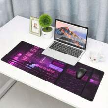 1pc Cyber Vaporwave Style Gaming Mouse Pad, Extended Large Mouse Mat Big Mousepad, Keyboard Stitched Edges Big Mousepad For Computer Pc Laptop, 31.5×11.8in
