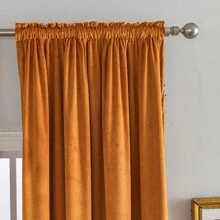 1 件裝輕奢復古天鵝絨簡潔桿口袋遮光窗簾無鑽孔 - 橘色 - 查看 2