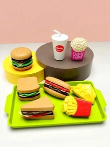 1 套 9 件套兒童模擬假裝玩具食品套裝玩具幼兒兒童廚房配件漢堡包和三明治玩具男孩女孩的理想節日禮物(隨機炸薯條) - 彩色 - 查看 2