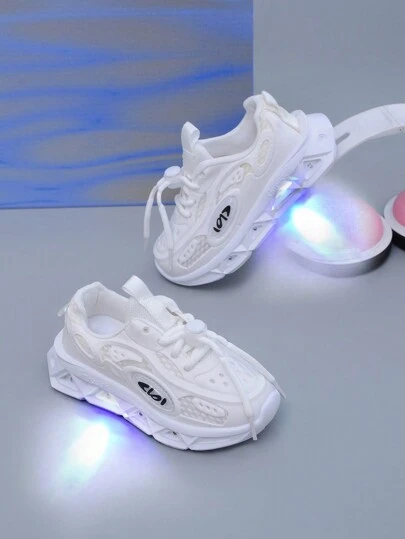 Fashionable Boys' Sports Shoes With Pu Leather Upper And Led Lights