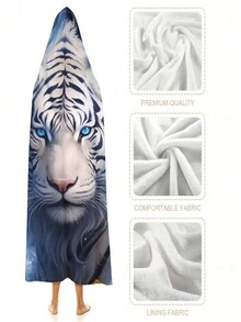 1入創意老虎印花帽套毯,現代風格拋物線,柔軟舒適的法麗絨毯,適用於旅行沙發床,辦公室家居裝飾,男孩,女孩,成人生日禮物,全季節適用作空調毯或床單 - 彩色 - 查看 3