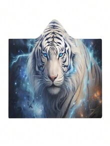 1入創意老虎印花帽套毯,現代風格拋物線,柔軟舒適的法麗絨毯,適用於旅行沙發床,辦公室家居裝飾,男孩,女孩,成人生日禮物,全季節適用作空調毯或床單 - 彩色 - 查看 6