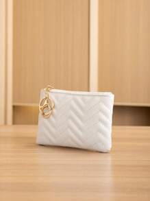 Simple & Universal Casual With Snap Closure Women Wallet Keychain For Women Wallet Mini Wallet Purse Wallet Coin Wallet - White - View 3