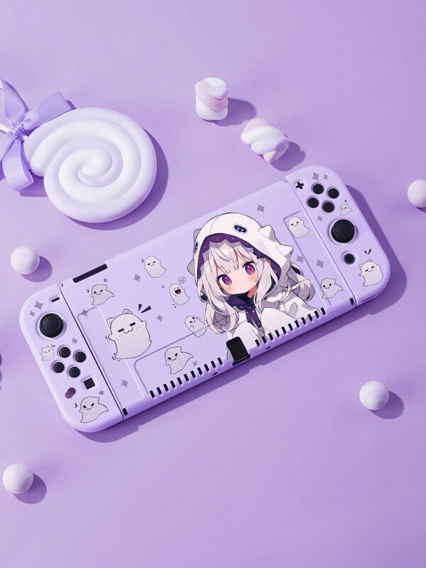 Ghost Anime Girl Protective Case Compatible With Switch,Can Be Installed In The Dock Without Removing The Protective Case