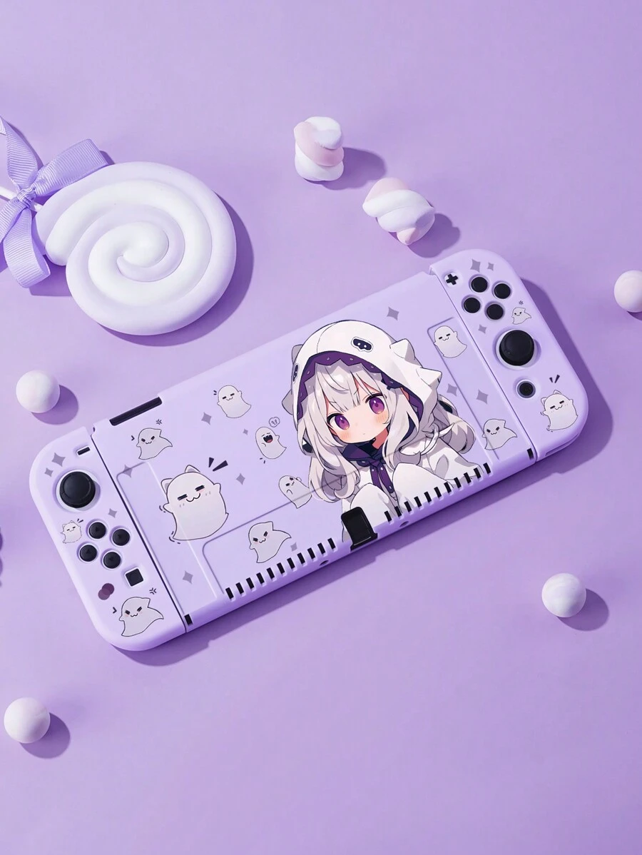 Ghost Anime Girl Protective Case Compatible With Switch,Can Be Installed In The Dock Without Removing The Protective Case